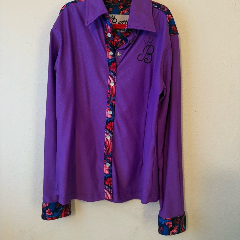 Vibrant Purple Kids Button Down Shirt with Floral Trim